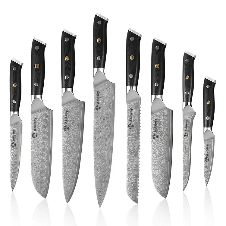 8 Piece Triple Blossom Damascus Knife Set VG-10 Core Steel with G10 Handle Custom Luxury Kitchen Knives