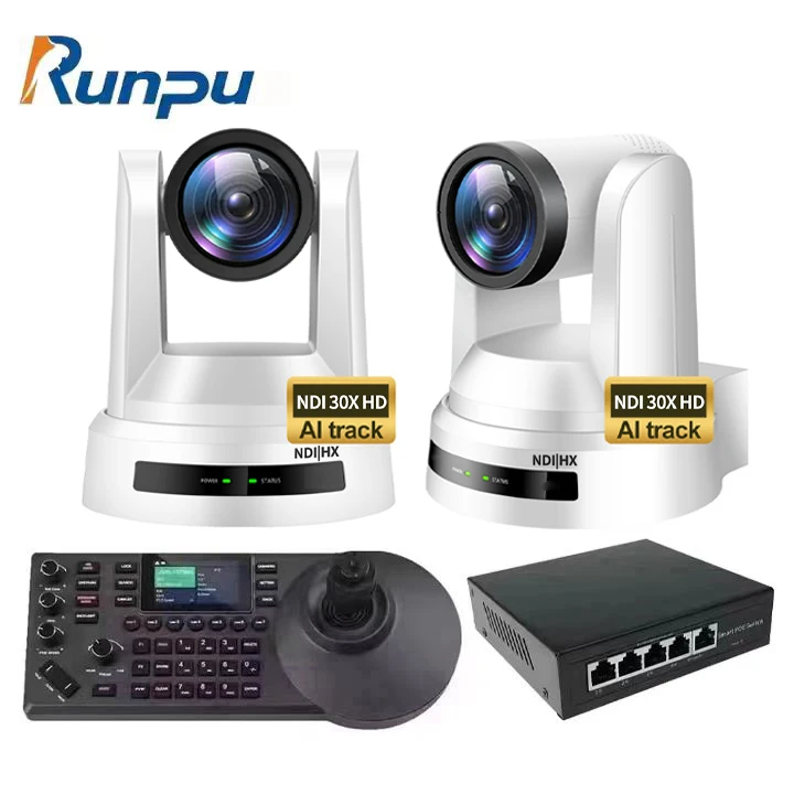 USD1198 Free Ship Kit HD590-30N=2 pcs NDI poe SDI 30X HD1080P PTZ Conference Camera lan AI track+a ip controller+poe switch