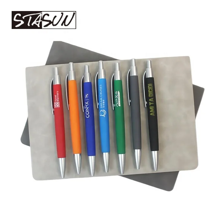 STASUN Promotional Ball Pen Logo Printed Pen Colorful Rubber Coating Pen Retractable Ballpoint Customized Printed Less MOQ