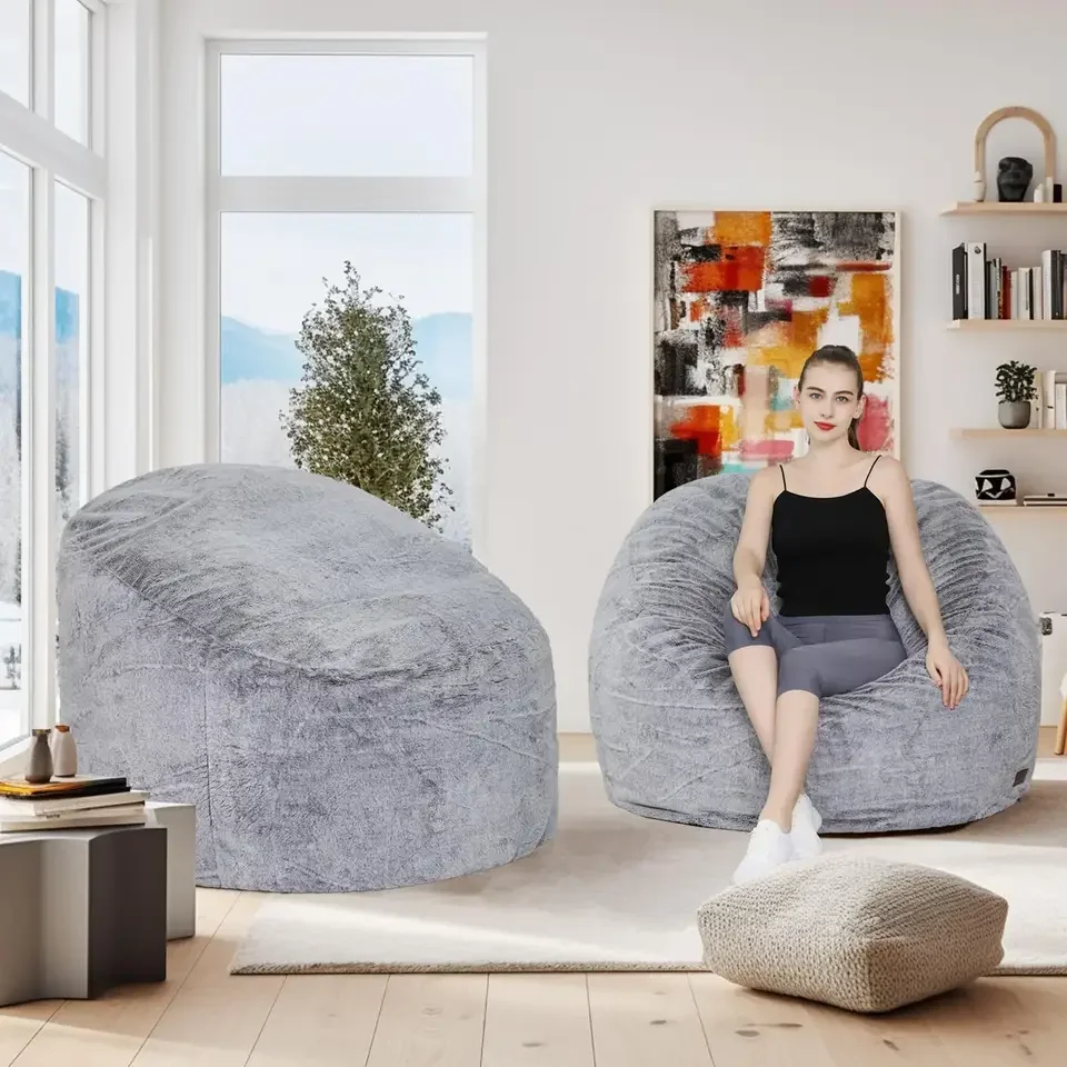 Bean Bag Chair Cover Bean Bag Chairs for Adults Pv Fur Light Grey BeanBag Cover Living Room Furniture Lazy Sofa Chair