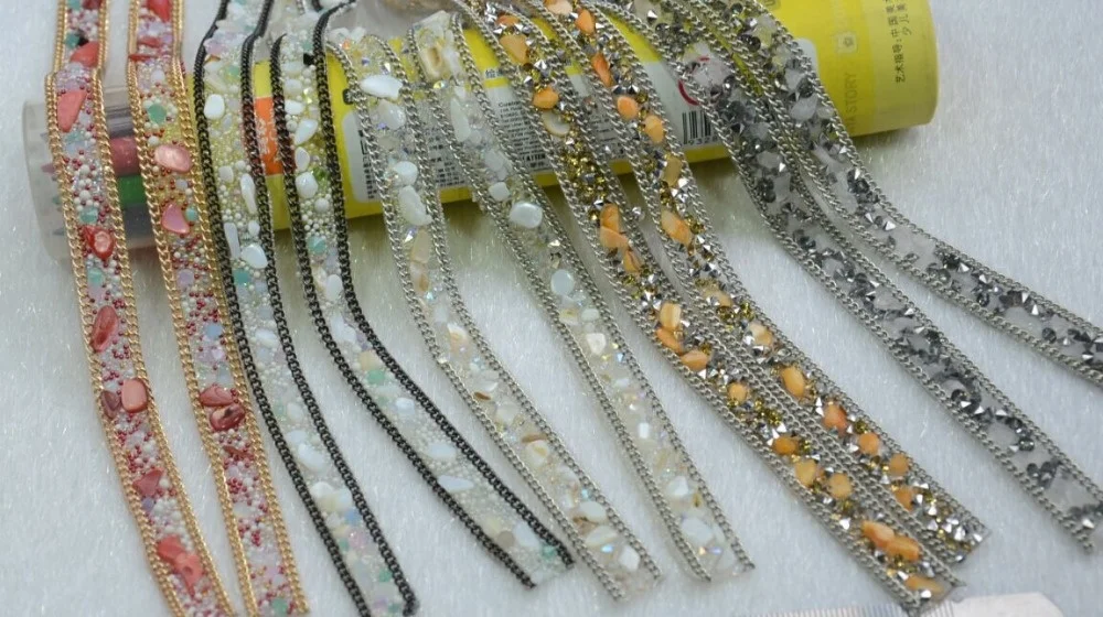 1.2*50cm rhinestone chain bead crystal stone trim ribbon for clothing neckline hot fix gravel banding tape