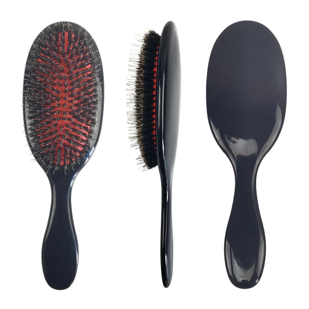 Private Label Customized Women Fashion  Paddle Hard Bristles Brush Mixed Boar Bristle Hair Wig Extension Set For Extension
