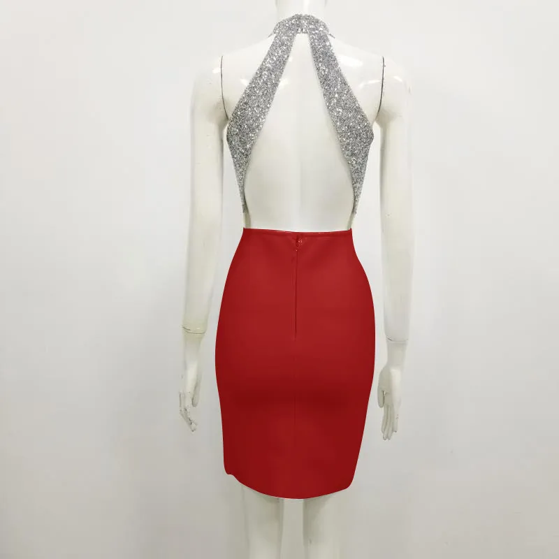 C2566 Trendy Halter Collar Backless Sequins Bodycon Women bodycon Dress Manufacturer