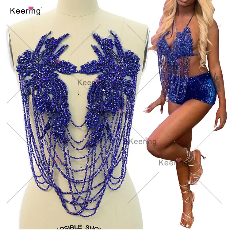 WDP-413 Fancy Custom Rhinestone Chain Panel Dress Crystal Rhinestone Metal Applique For Wedding Dresses