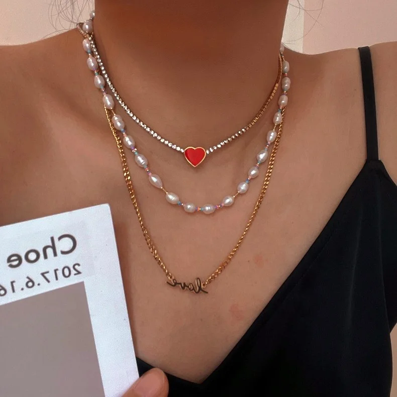 Beach Waterproof Jewelry 18K Stainless Steel Freshwater Pearl Seed Bead Choker Necklace Smiley Pendant Necklaces Wholesale