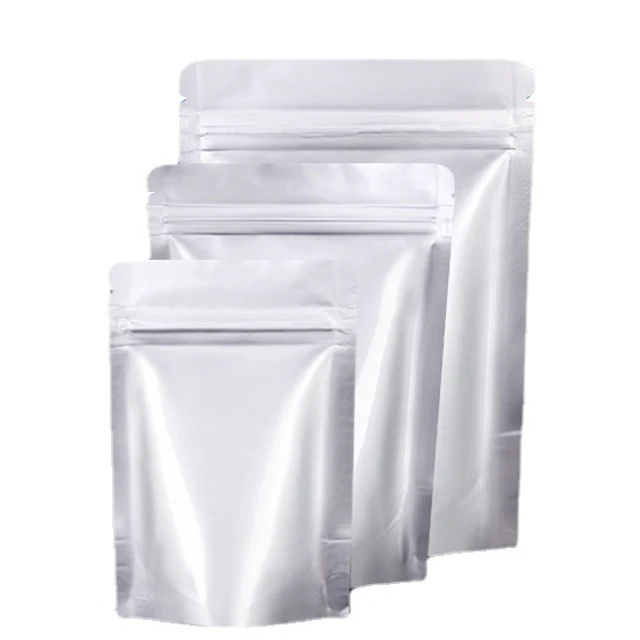 Wholesale Custom Silver Aluminum Foil Container Resealable Zipper Mylar Bags Food Grade Smell Proof Stand Up Packaging Pouch