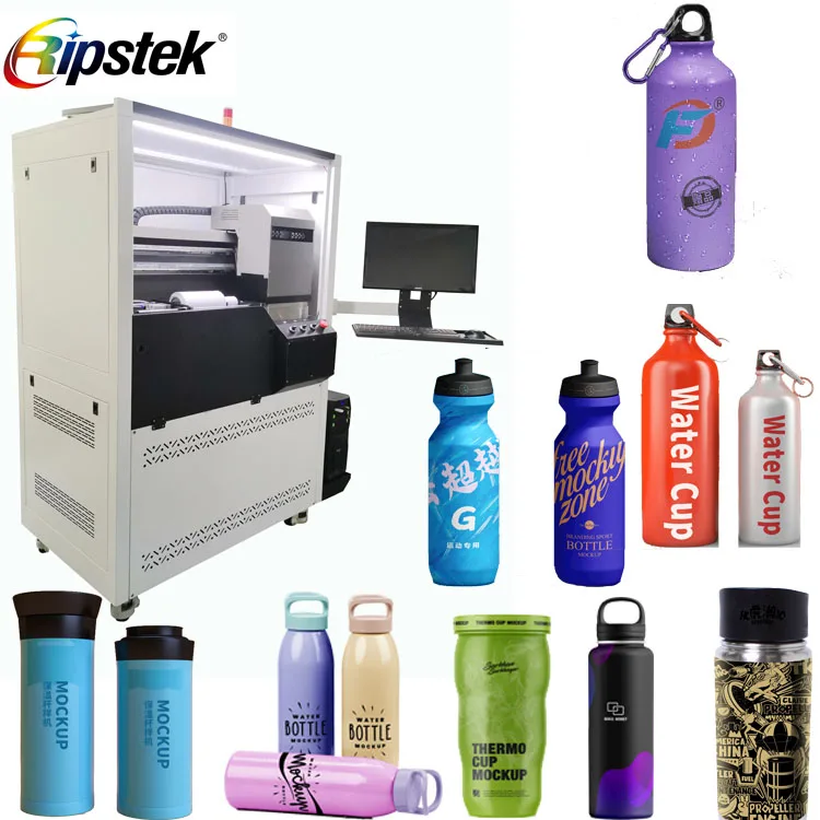 Ripstek Water bottle print machine ,impresora para cilindros  stainless steel bottle printer bottle uv printer with  KCMYWV