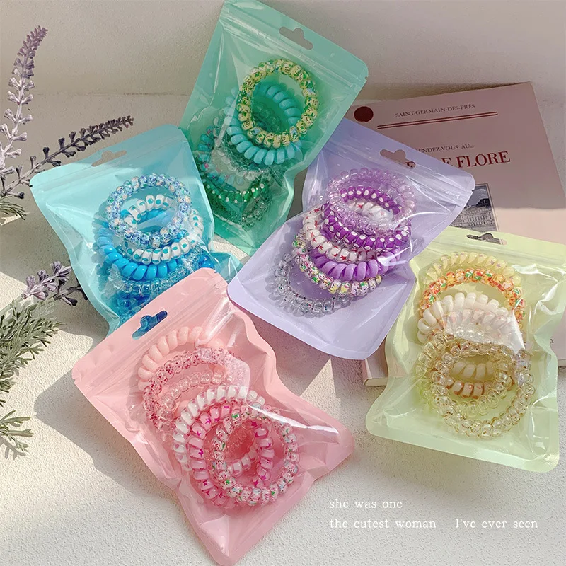 Orangee Telephone Wire Hair Tie New Arrival Stretchy 5Pcs/Set Sweet Elastic Hair Scrunchies Spiral Hair Tie Set For Girls