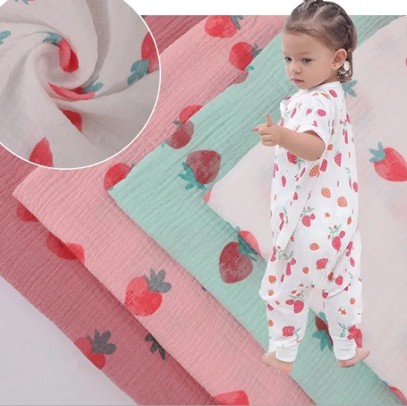 Muslin fabric 100% combed cotton crinkled fabric for baby swaddle blanket garment sleepwear custom design printed wholesale