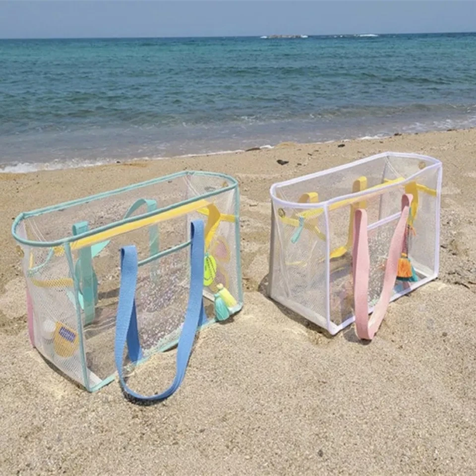 Hot Selling Summer Large Capacity Women Clear Handbags Pvc Jelly Bags, Transparent Beach Tote Bag With Rivets Crossbody Bag