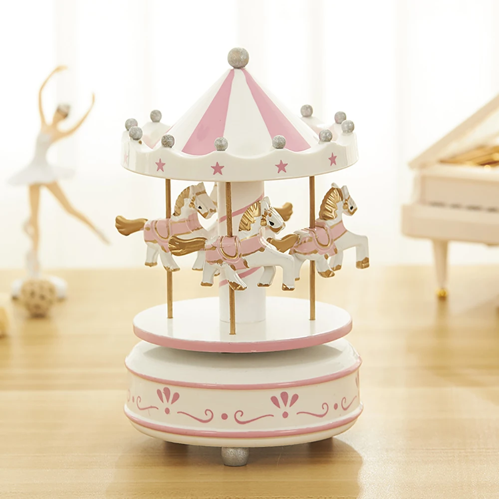 Music Box Carousel Color Horse Wind-Up Musical Merry-Go-Round for Christmas Birthday Presents Gifts