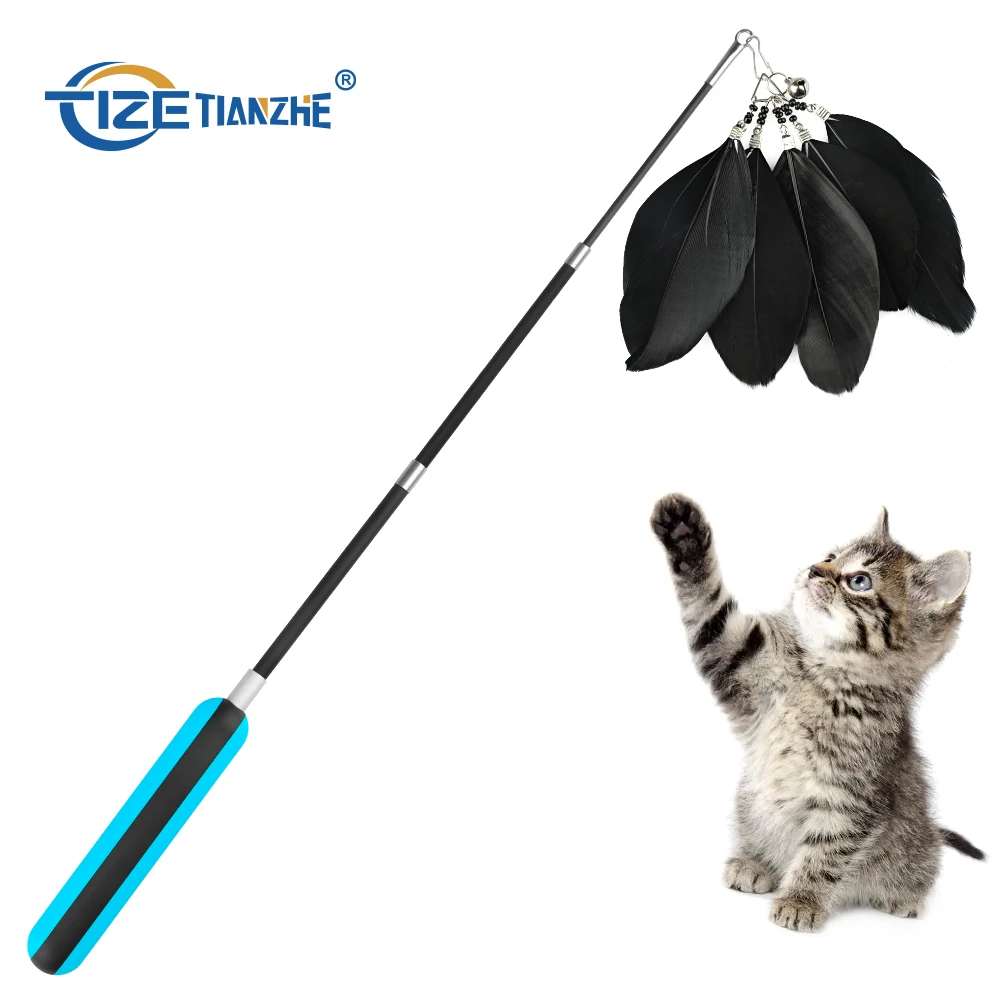 
Drop shipping New Cat Teaser Wand Three-Section Telescopic Cat Stick Toys With High Elasticity 