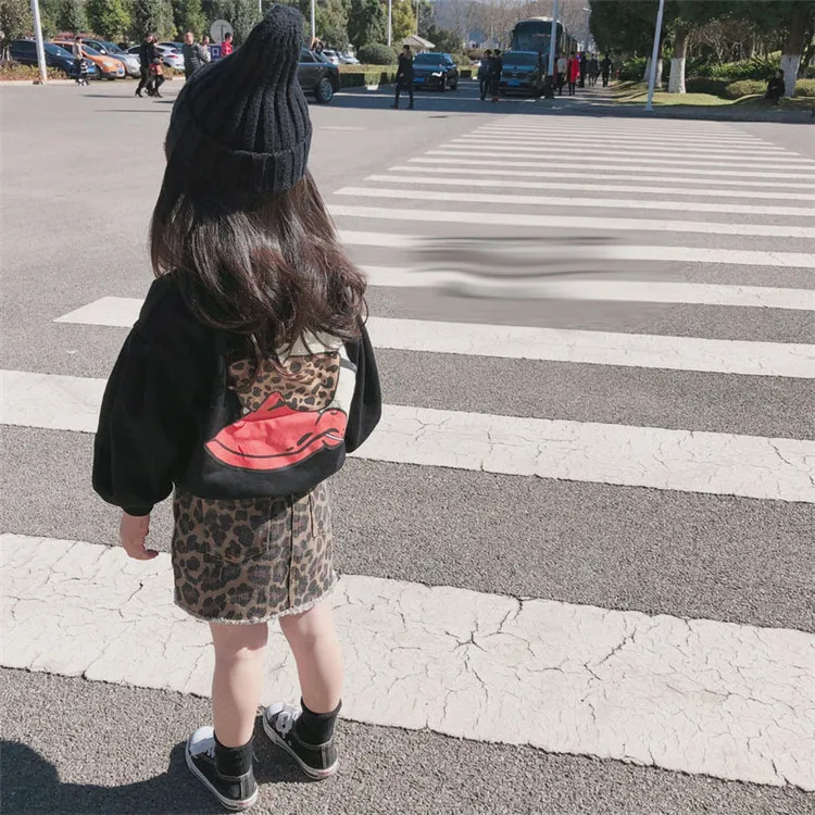hot sale fashion Boutique girls outfits fall winter black Sweater + leopard print denim skirt 2pcs kid girls clothing