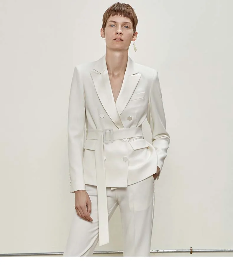 Formal pant suits,Autumn black belt slim suit jacket and trousers two-piece set