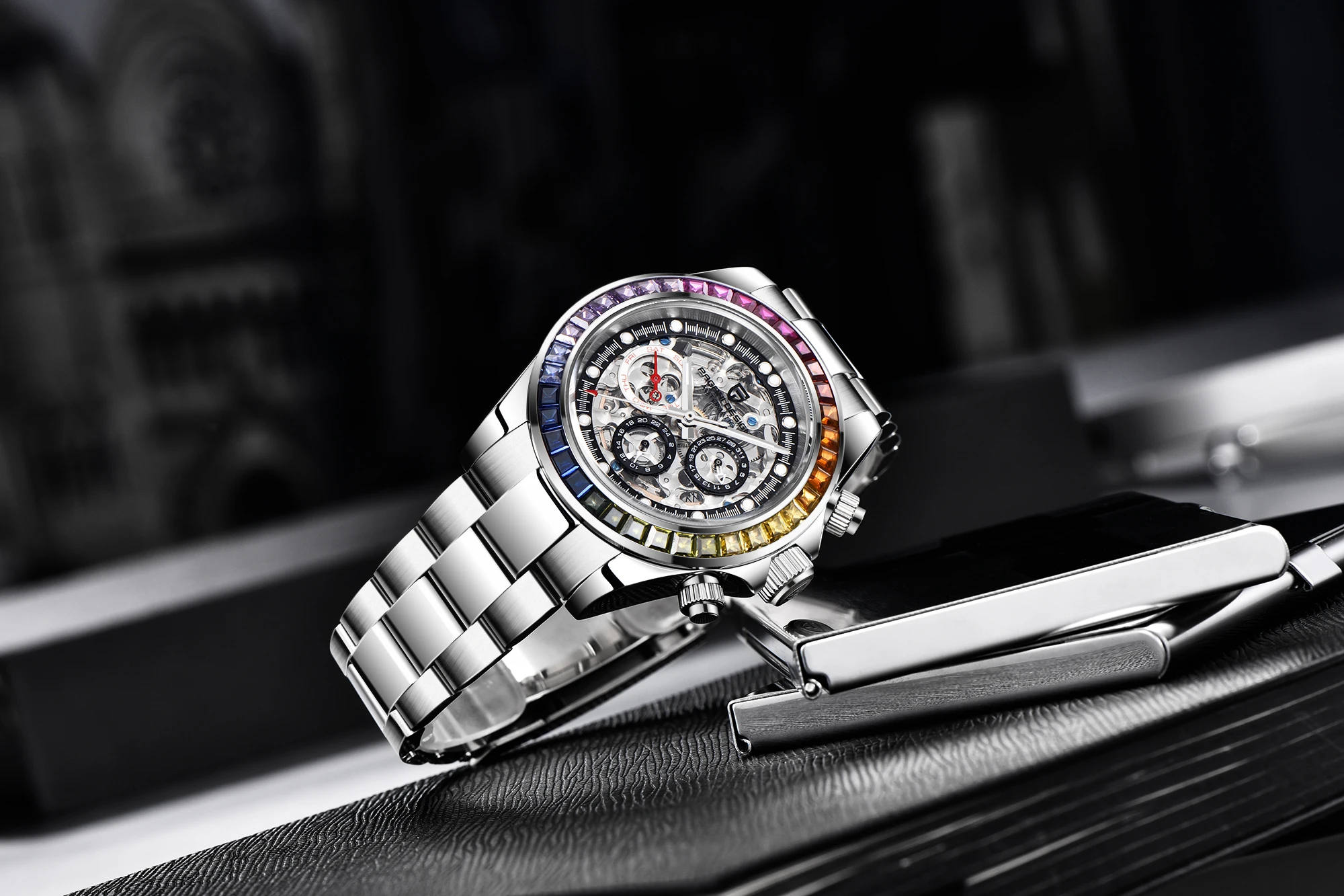 PAGANI DESIGN fashion Stainless Steel Waterproof Watch for Men with Diamond mechanical Movement