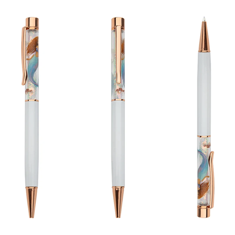 Custom Logo Transparent Acrylic Upper Barrel with Floating Mermaid Metal Ballpoint Pens