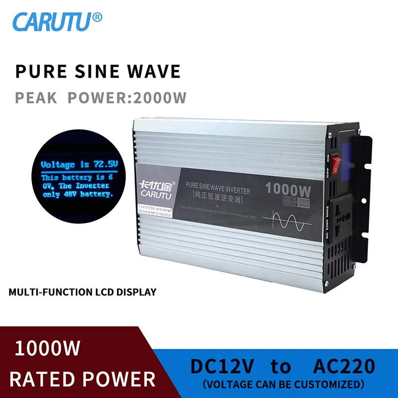 1Kw Car Pure Sine Wave 12V 24V 220V Home Inverter Portable Dc Ac Frequency Power Inverter 1000W