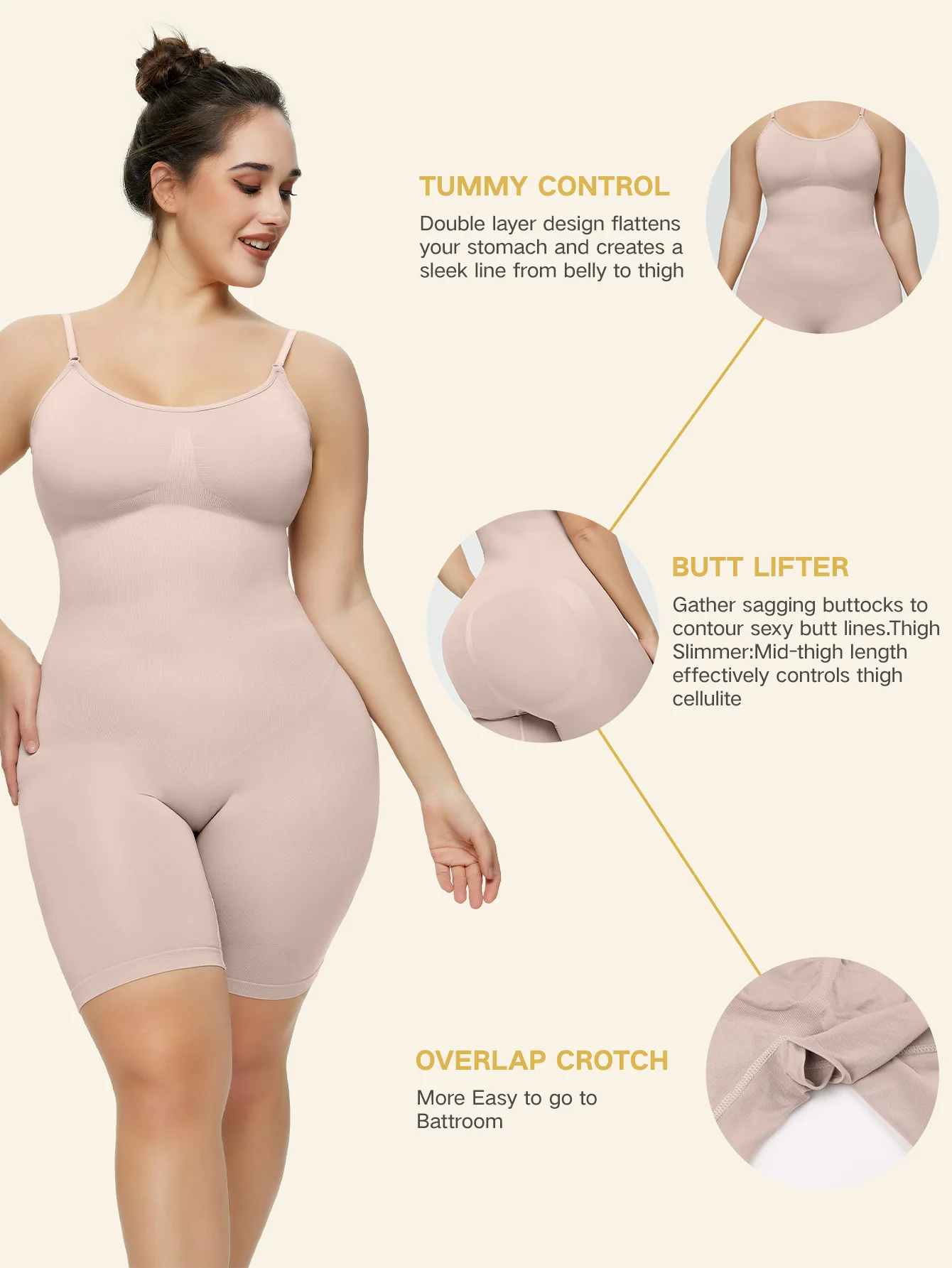 Seamless One Piece Bodyshaper Ladies Shapewear Swimsuit Solid Color Stretch Full Bust Nylon Spandex Bodyshaper For Woman