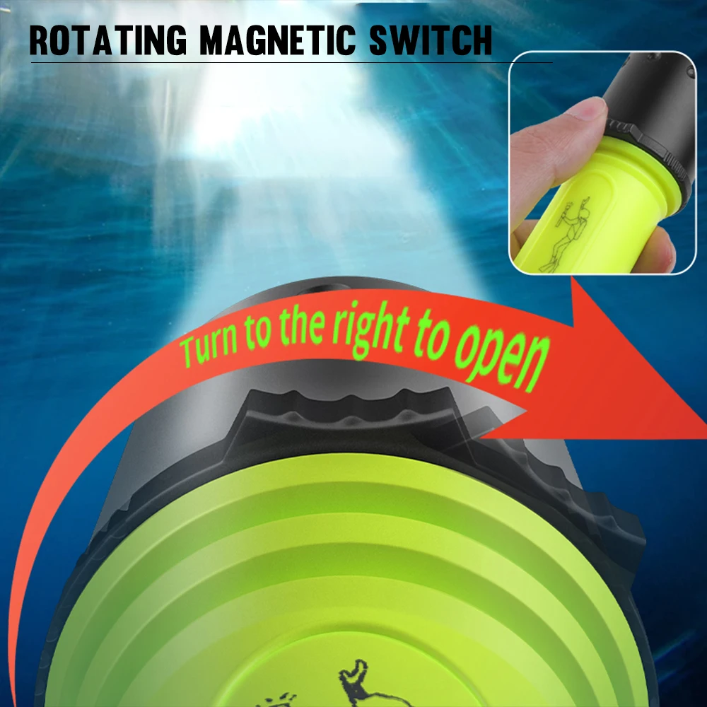 Asafee T6 LED underwater flashlight Type-c rechargeable diving led torch light for night spearfishing