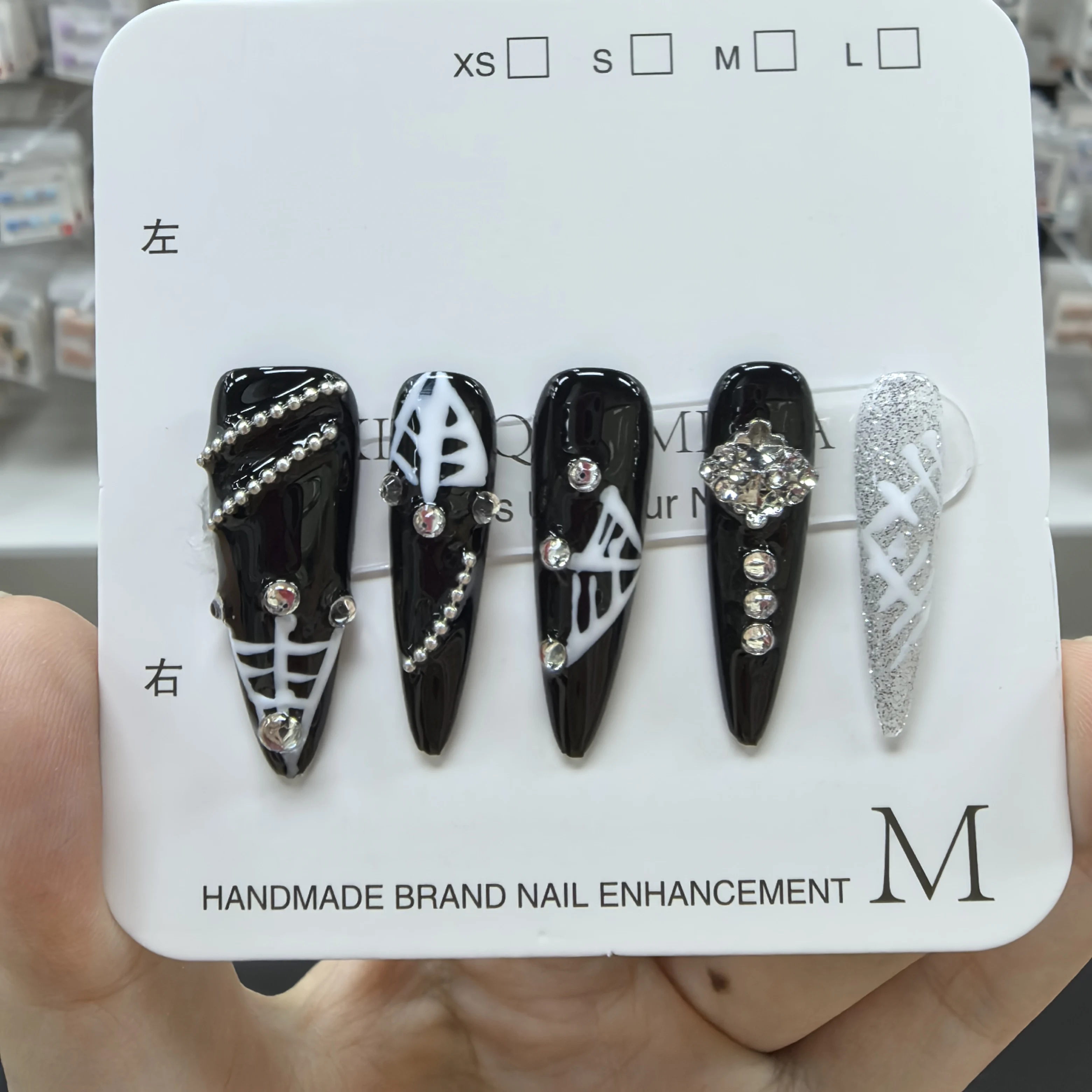 Luxury Dark Style Handmade Nail Black High Quality Press-On French Style Nails for Girls Spider Wear Manicure False Fingers