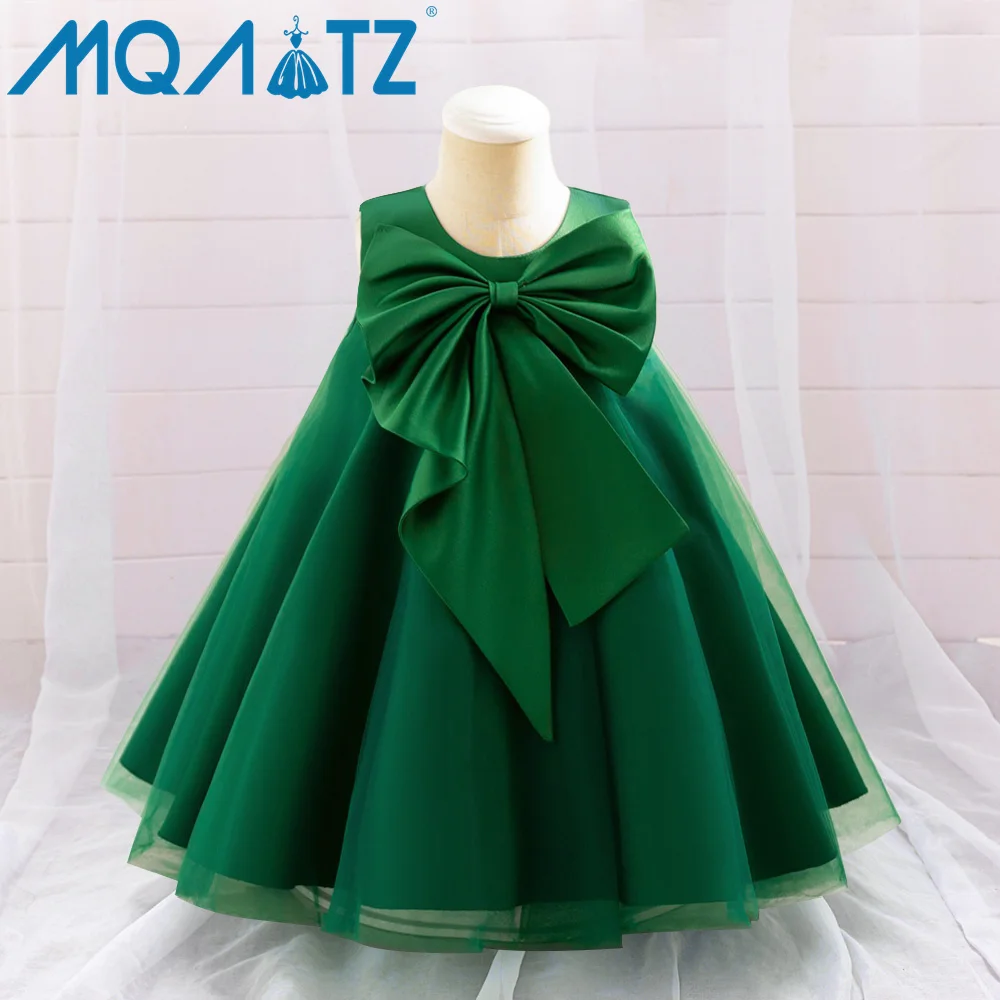 MQATZ Big Bow Girls Princess Dress sleeveless hot sale Satin Baby dress Kids 1 year Birthday Party Dresses LAL38