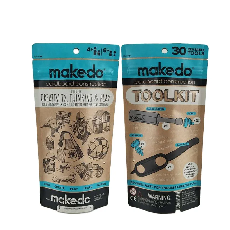 OEM гибкая упаковка набор инструментов из коричневой бумаги пластиковые сумки на молнии