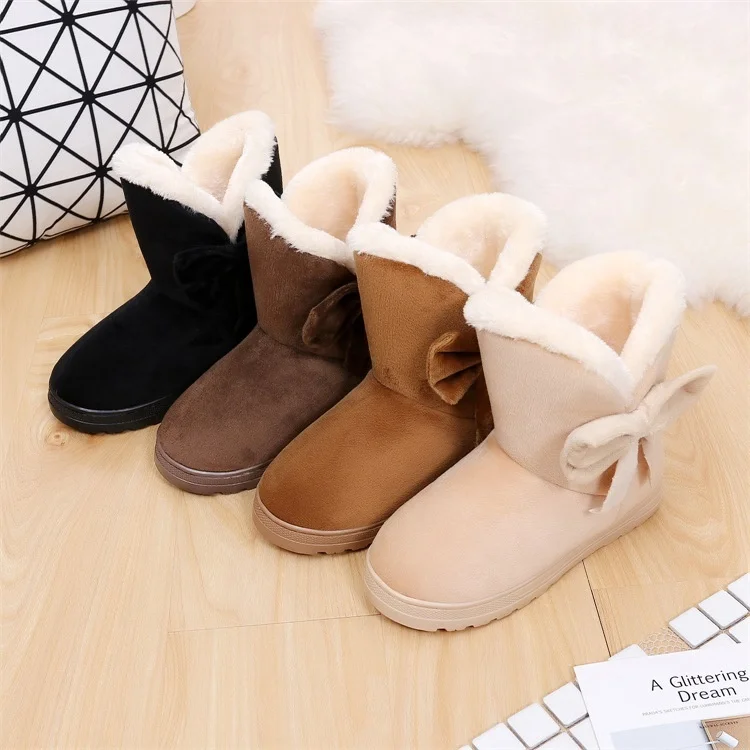 woman female ladies winter faux fur fluffy plush bowknot home warm indoor shoe slipper boot