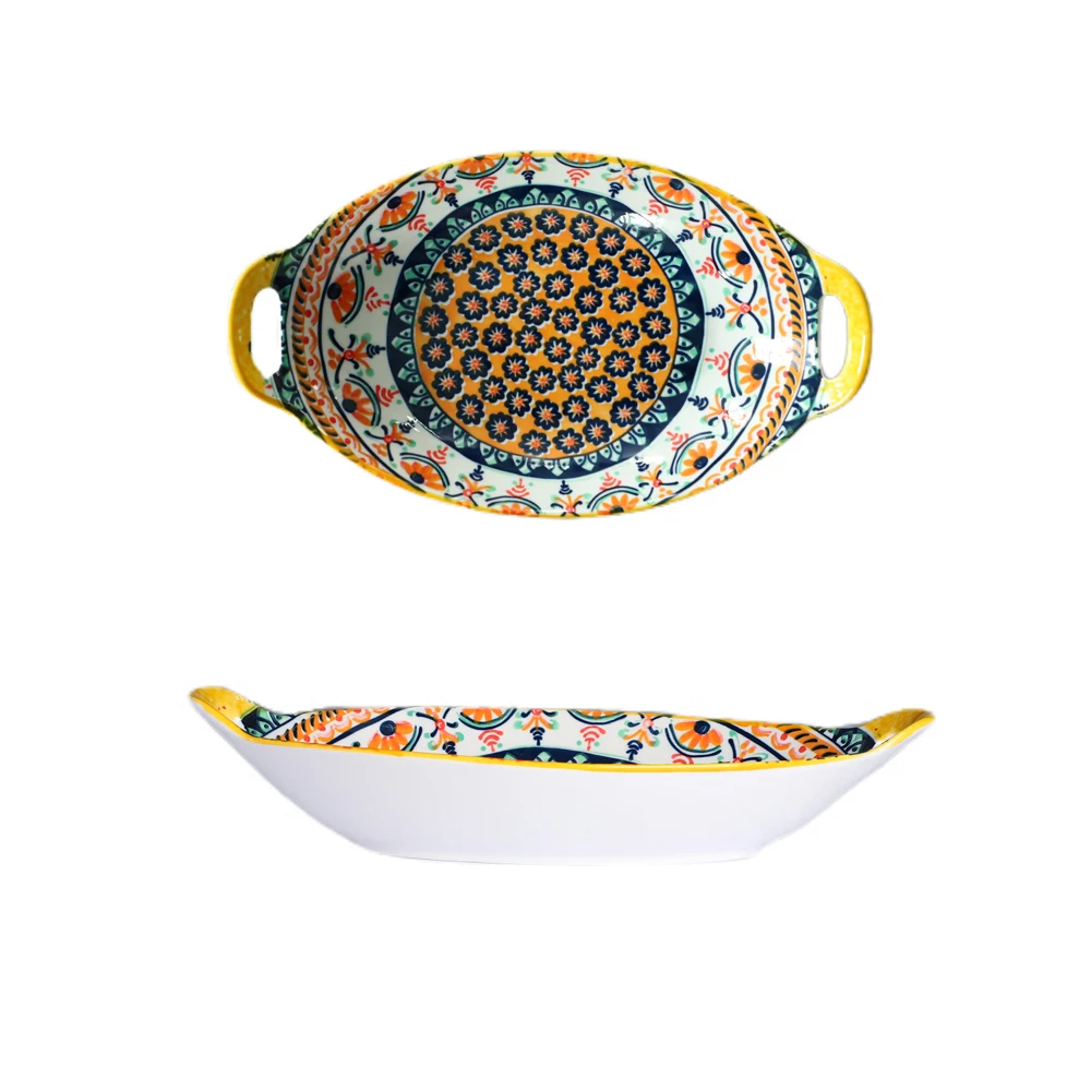Bohemian style ceramic bowl and plate tableware set porcelain dinnerware dishes for wedding