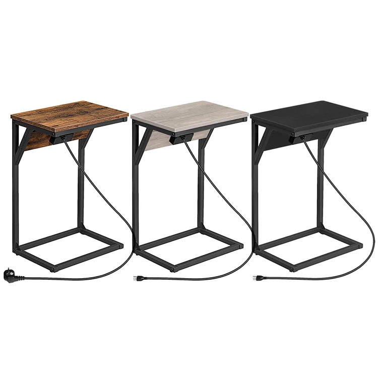 Wholesale C Shaped Side End Table with Charging Station, HOOBRO Brand C Shape Under Couch with Power Outlets and USB Ports