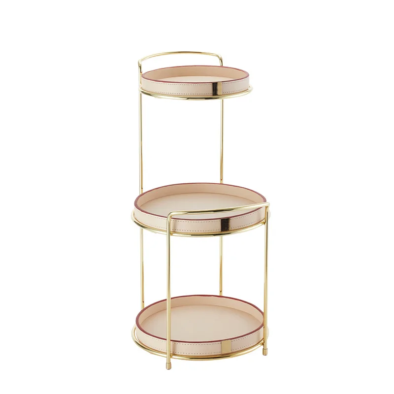 Unique Design Round Saddle Leather Storage rack storage trolley good Quality metal Bracket Trolley