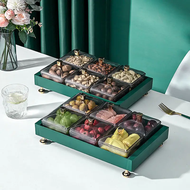 Snack Serving Tray 6 parts rectangle Plastic Food Storage Organizer for Dried Fruits Nuts Candies Sweet Cookies and Fruits