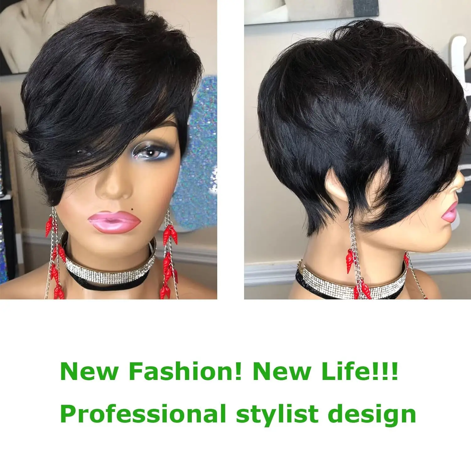 Pixie Cut Wigs for Black Women Human Hair Short  Bob  Brazilian  Hair Side bang Pixie HairCut Wigs Glueless Wigs