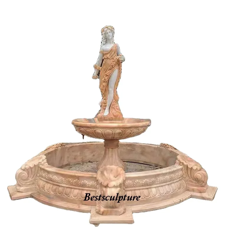 Customized outdoor garden hand carved Stone female white marble water fountain