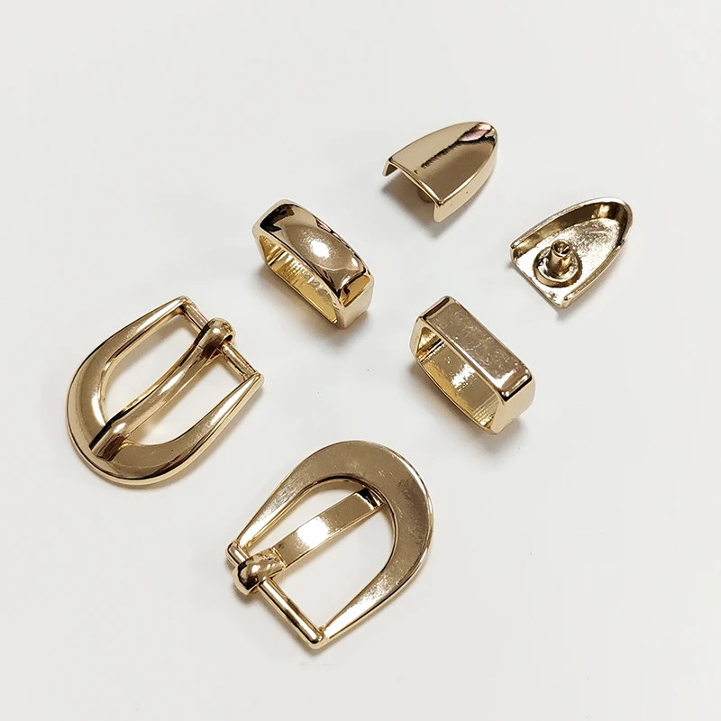 Gold Plated Zinc Alloy Fashion Simple Mini Hatband 3 Pieces Western Buckles for Belt with Loop Tip