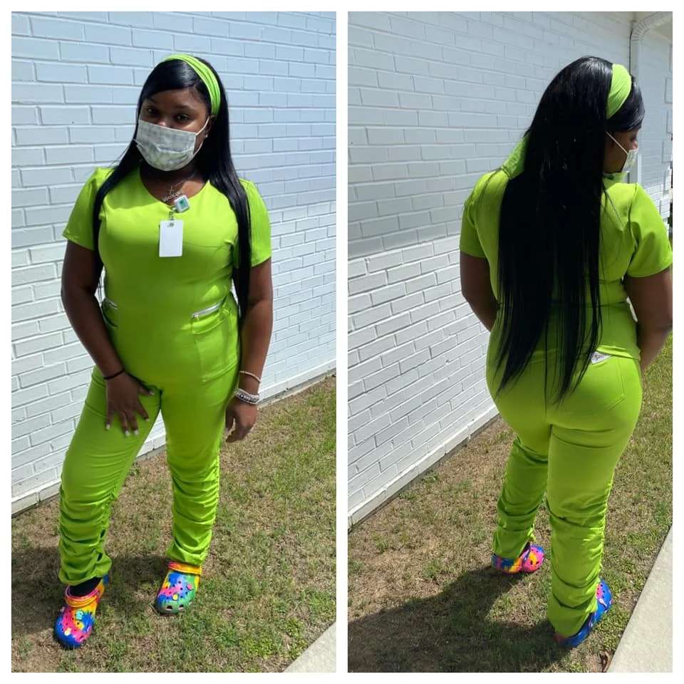 4 Way Stretch Fashionable Pleat Pants Medical Scrubs Uniforms New Style Women Scrubs Green Scrubs Uniforms Sets