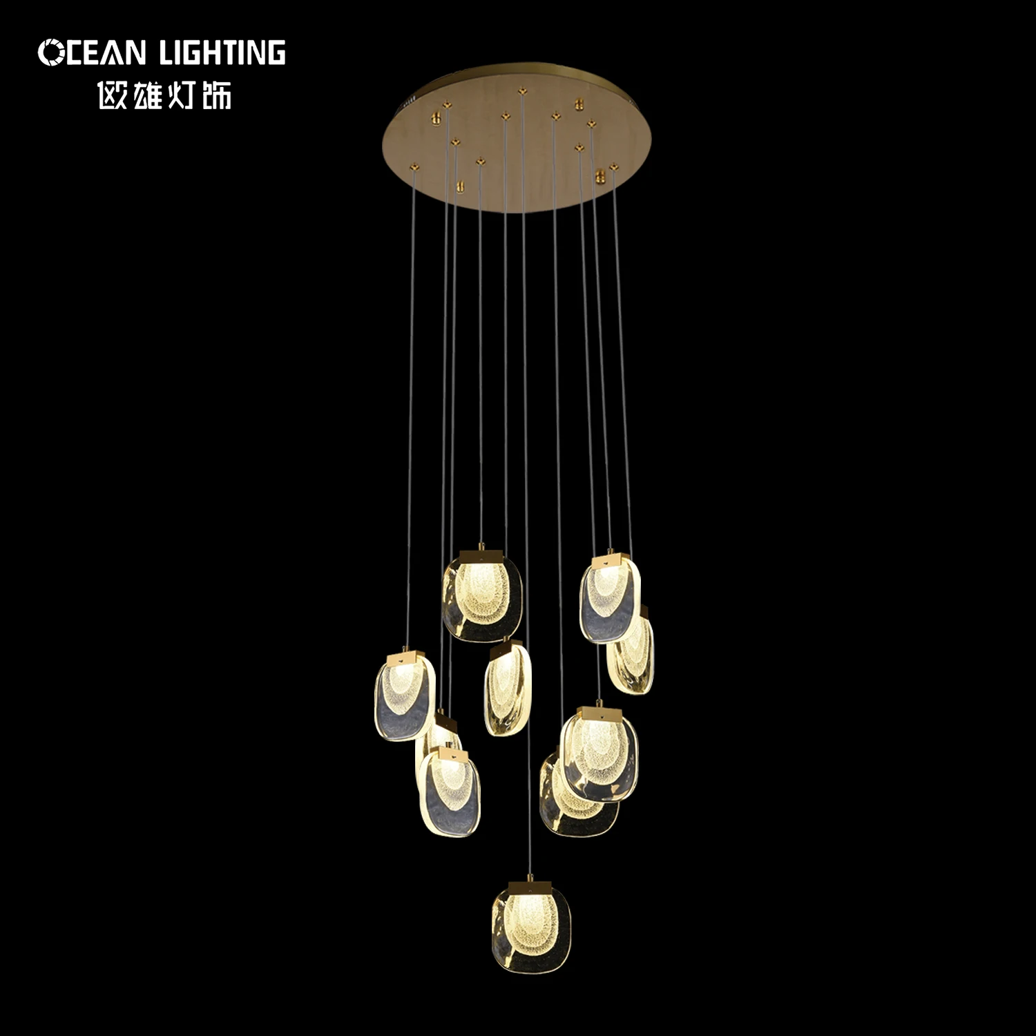 OCEAN LAMP Factory Outlet Designer Stair Way Kitchen Hanging Lamp LED Nordic Chandeliers Metal Crystal Pendant Light Modern