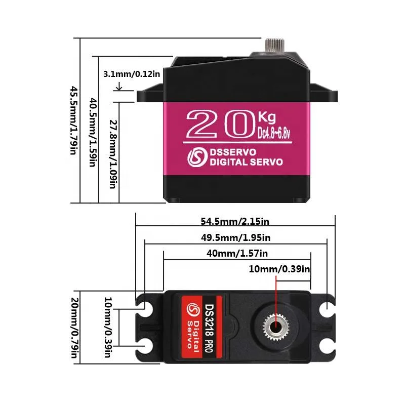 RCmall DS3218 PRO цифровой сервопривод 20 кг шестерни из нержавеющей стали IP66 водонепроницаемый RC для 1/8 1/10 весов автомобиля (270 /180 градусов)