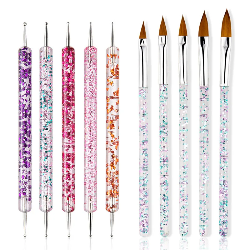 Nail Art Brush Design Tip Painting Drawing Carving Dotting Pen FlatFan Liner Acrylic Gel UV Polish Tool Manicure