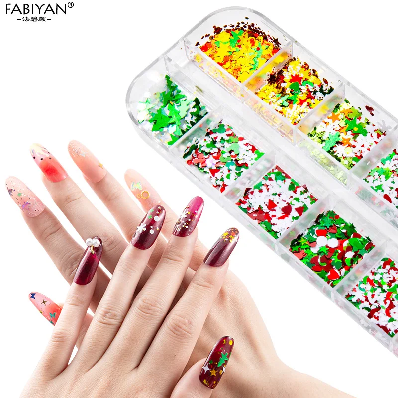 Butterfly Maple leaf Christmas Snowflake Sequins Mixed Fluorescent Glitter Flakes 12 Grids Holographic Nail Art Decoration