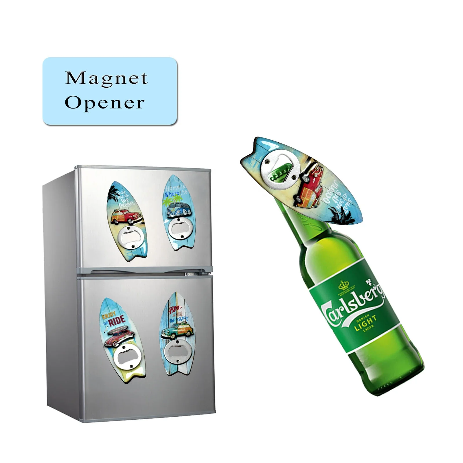 Custom Souvenir MDF  Surfboard Shape Design Epoxy Bottle Opener with Magnet