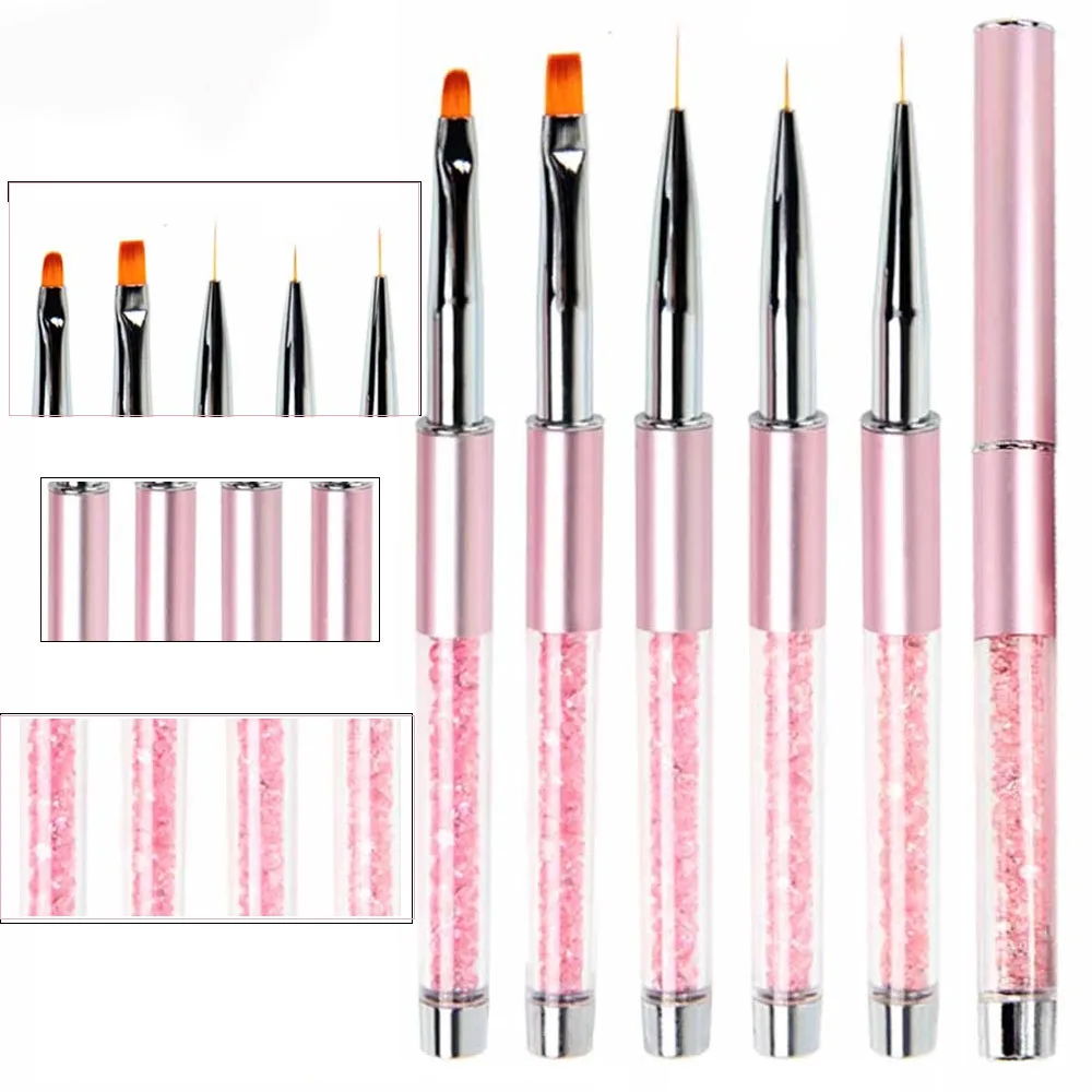 Lootaan Matte Pink Metal Handle Custom Logo Nail Gel Brush Fine Liner Bulk Nail Liner brush for manicure