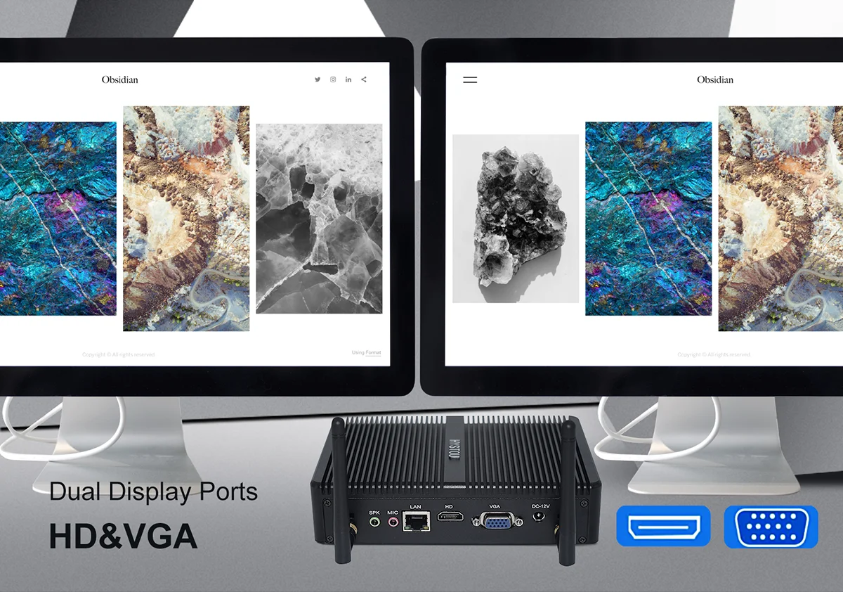 HYSTOU DDR4 32GB Computer Intel Core i5-7267U Support Win 10/11 Desktop 4k Display HD-MI Low Power Fanless Industrial Mini PC H2