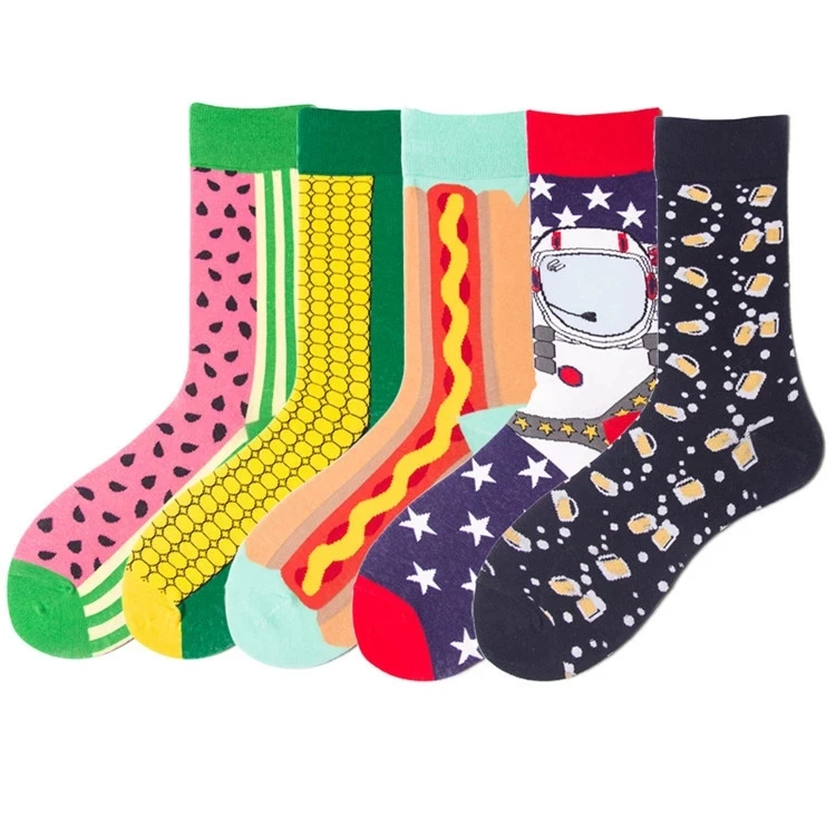 
2020 New design custom funny tube colorful unisex men women jacquard printing happy knitting socks 