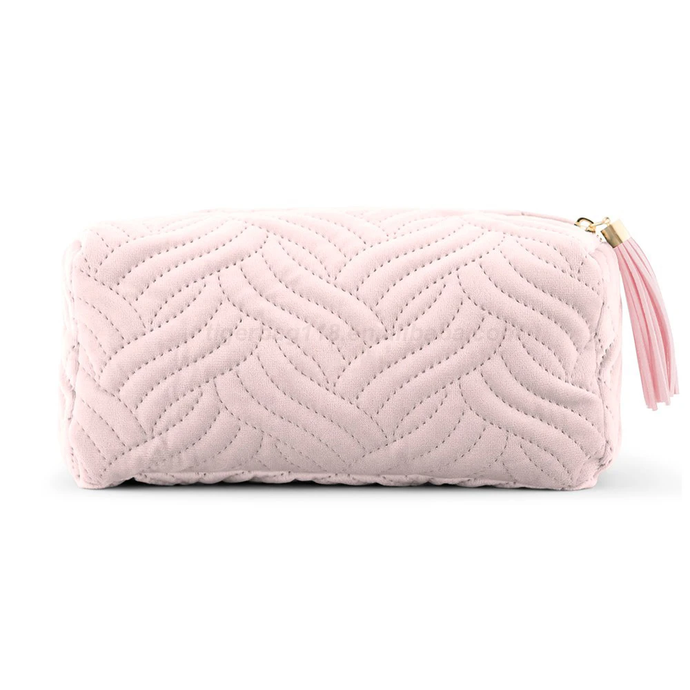 HZB-15 Custom Cosmetic Bag Small Personalized Velvet Quilted Makeup Bag for Women with a Tassel Pull