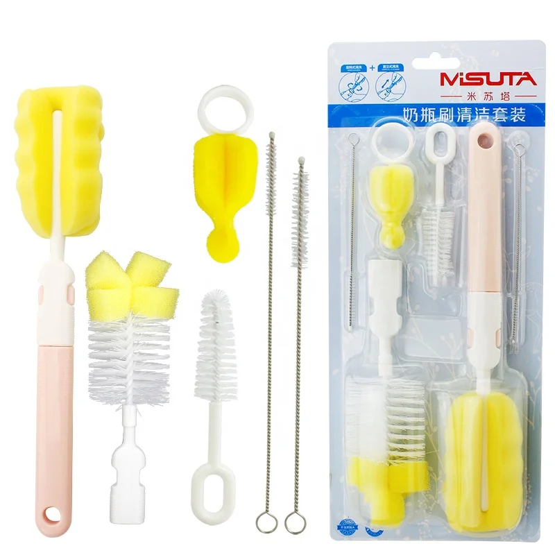 6Pcs Package Household Bottle Nipple Straw Silicone Bottle Brush Baby Feeding Manual Soft Bottle Brush Set