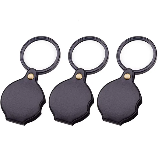 Mini Pocket Loupe Magnifier Magnifying Glass Small Magnifying Glasses with Protective Leather 360 Degree Rotating Foldable