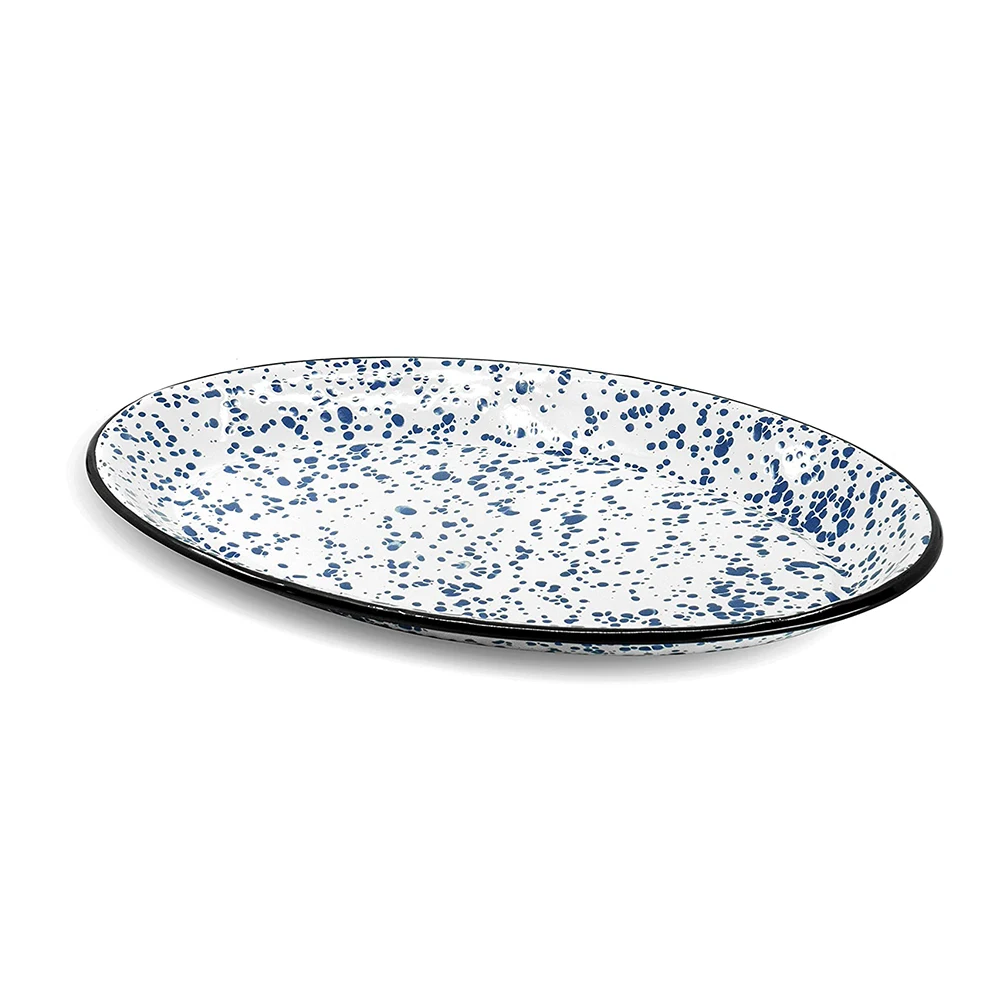 Hot sale food safe Custom Logo White Colored Splash Design splatter pattern Cast Iron Steel Enamel Dinnerware