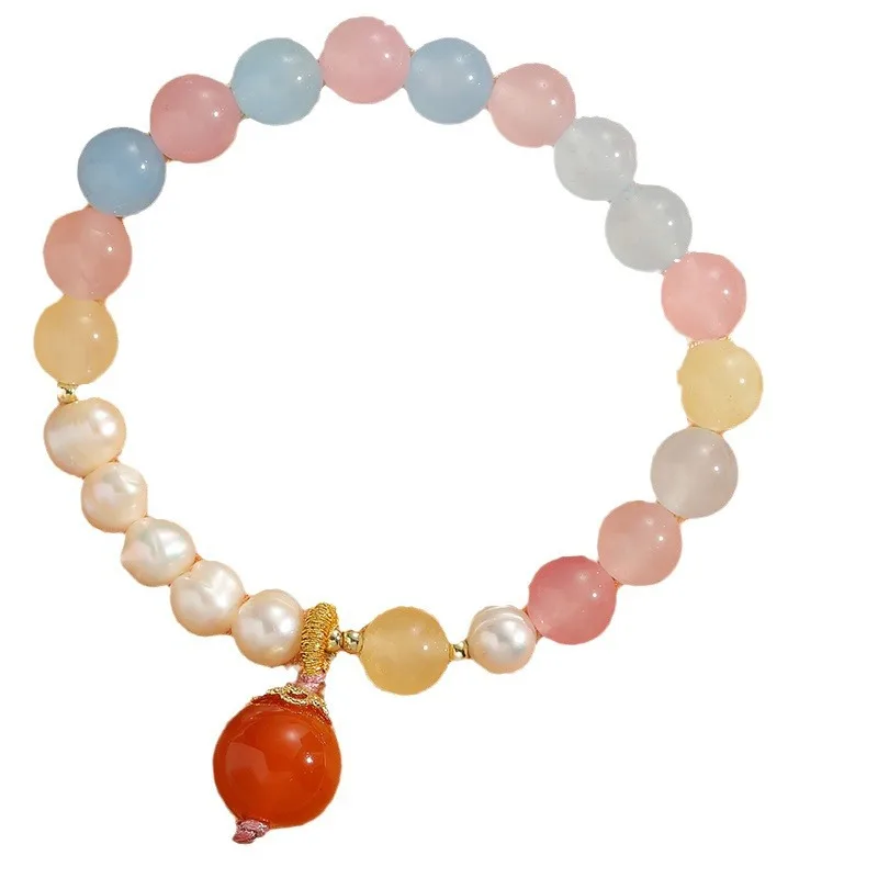 High Quality  Pink Beryl Natural Morganite Stone Bracelet Pearl Bangles For Women Men