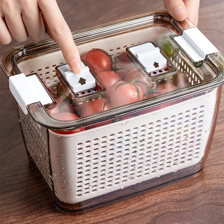Wholesale Plastic Draining Washing Basket Food Vegetable Storage Boxes Plastic Fruit Storage Drainer Baskets with Lid