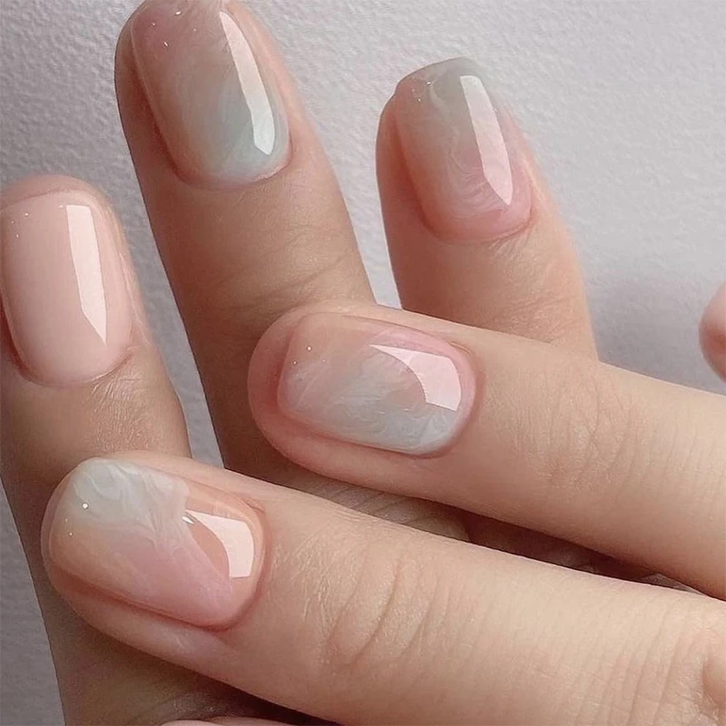 Senboma Wholesale Short Swirl French Square High Quality Soft Gel Press on Nails Wear-Resisting